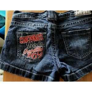 CINCINNATI REDS BASEBALL denim jean SHORTY SHORTS